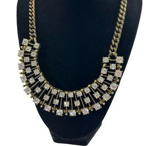 Elegant Bib Necklace Gold Tone Rhinestones Statement Bold 21" Special Occasion